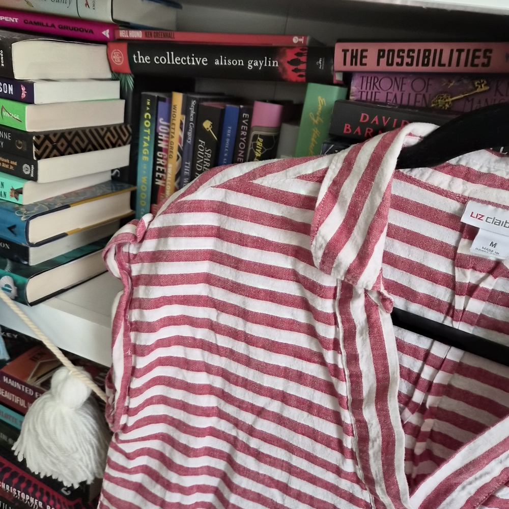 Liz Claiborne Red and White Striped Button Down Shirt - Picture 2 of 6